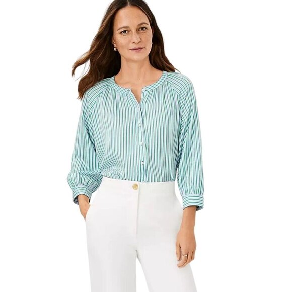 Ann Taylor NWT Pinstripe Button Front Top Color Classi Spring 2022  Size M - Picture 4 of 9